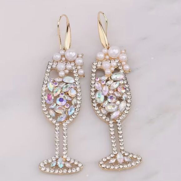 🥂 Betsy Johnson sparkling crystal glass dangle bubbling champagne earrings 🥂 - Picture 5 of 8